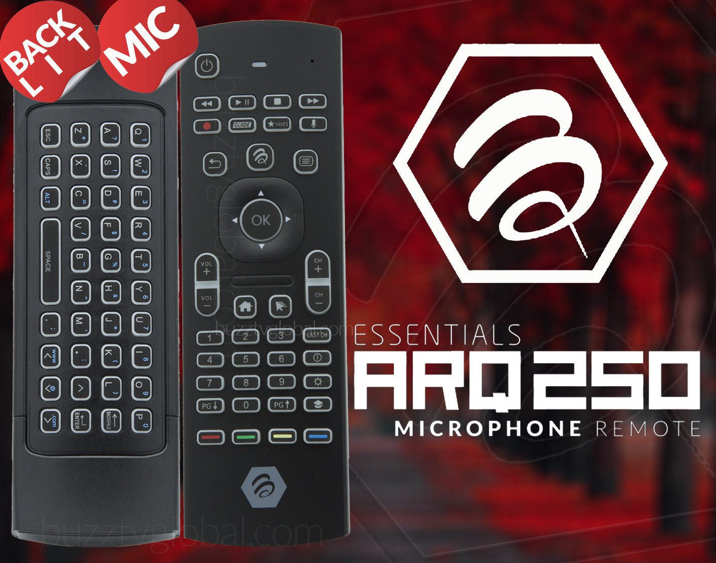 BuzzTV Essential ARQ-250 RGB Air Mouse Remote Control + MIC - BuzzTV Global